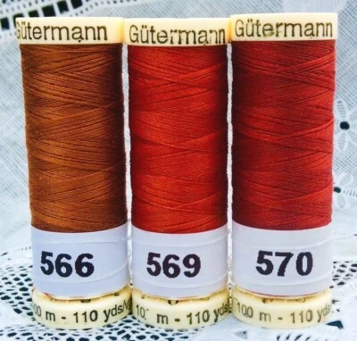 3 different Brown colors GUTERMANN 100% polyester thread 110 yards each spool - Image 1 of 4