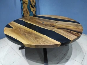 Round Epoxy Dining Table, Round Epoxy Table, Round Black epoxy coffee table top - Picture 1 of 5