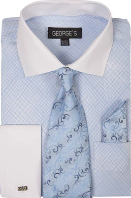 Camisa de vestir para hombre mini diseño a cuadros/a cuadros puño francés cuello blanco 7 colores #624 Foto 1 de 4