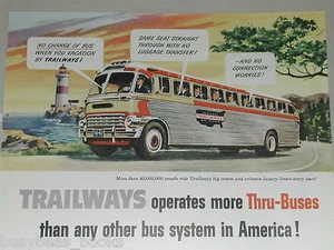 1951 TRAILWAYS bus advertisement, Trailways bus lines, color artwork, lighthouse - Picture 1 of 3