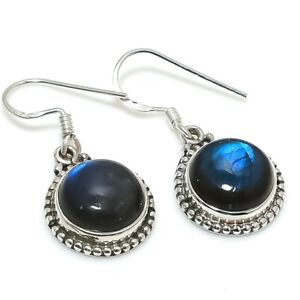 Natural Labradorite Gemstone 925 Solid Sterling Silver Gift Earring 1.25" m624
