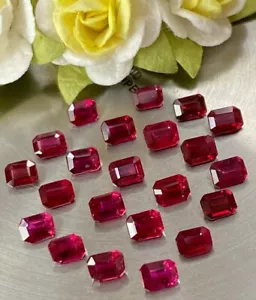 50 PCS wholesale Lot Lab Grown Red Ruby 9x7 MM Emerald Cut Loose Gemstone 100Ct - Picture 1 of 8