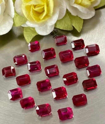 50 PCS wholesale Lot Lab Grown Red Ruby 9x7 MM Emerald Cut Loose Gemstone 100Ct - Image 1 of 4
