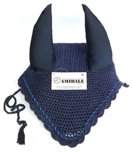 EAR NET FLYVEIL CROCHET WITH PIPING NAVY BLUE COLORS FULL COB & PONY SIZE - Picture 1 of 2