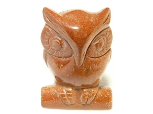 OWL CARVING, GOLDSTONE "CREATED" GEMSTONE. 5CM X 3CM 64gm "NEW" AUZ SELLER GC102 - Picture 1 of 4