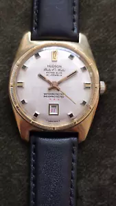 Hudson Date-O-Matic 412 Extra Slim 21 Jewels Gold Tone Mens Date Watch Vintage - Picture 1 of 6