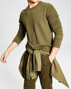 New Mens AND NOW THIS Crew Neck Long Sleeve Olive Waffle Thermal T Shirt S - Picture 1 of 1