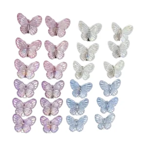 6pc Transparent Butterfly Alligator Hair Clips 1.5" Barrettes New Set Lot of 6 - Picture 1 of 8
