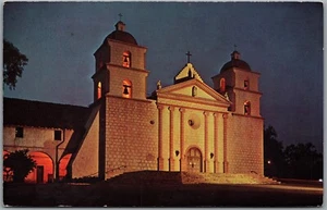 Postcard Santa Barbara California Mission Santa Barbara Night View - Picture 1 of 2