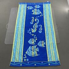 VTG Welspun Made in India Cotton Blue Green Pin Striped Fish Beach Towel 63 x 34