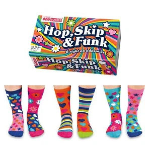 United Oddsocks Hop Skip & Funk Reino Unido 12 - 5,5 Conjunto de 6 Calcetines Extraños Patrón Divertido Niñas - Imagen 1 de 1