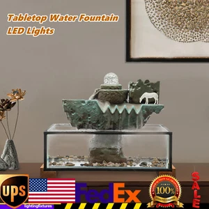 Indoor Resin Glass Fish Tank Waterfall Feng Shui Good Luck Wealth Fountain Decor - Picture 1 of 1