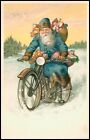 Christmas Greetings: Santa Claus In Blue Robe On Motorcycle. Unposted. L2