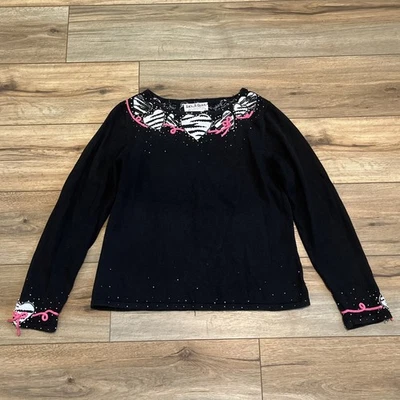 Suéter Jack B Quick Zebra Corazón Talla Mediana Negro Rosa Arcos Cuentas Y2k De Colección Foto 1 de 4