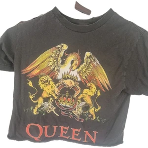 VINTAGE QUEEN Size Small Off-Black Logo Cropped T-Shirt Women's - Picture 1 of 10