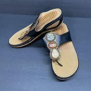 Sandalias antideslizantes Alicegana para mujer negras bohemias con joyas cómodas talla 6,5 a 7,0 - Imagen 1 de 14