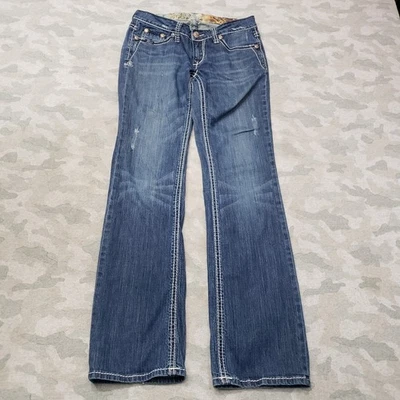 Pantalones de mezclilla para mujer Adiktd 6 bolsillos bootcut azul lavado medio Foto 1 de 4