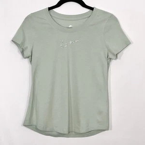 T-shirt Nike strass swoosh ragazza taglia XL giovane VERDE SALVIA maglia collo scoop - Foto 1 di 7