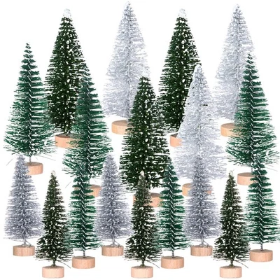 Miniature Pine Trees 18 PCS Sisal Trees with Wood Base for Christmas Crafts - Image 1 of 4