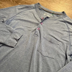 Coolibar Shirt Mens Medium Blue Henley Long UPF 50+ Sun Bamboo Cotton Tiebreaker - Picture 1 of 8