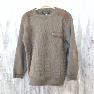 VTG Min Chu Wool Blend Sweater Leather Patchwork Cabin Core Men's XL (Fits L) - Picture 1 of 10