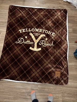 Yellowstone Throw Blanket Sherpa 60 X 70 Dutton Ranch Brand Logo TV Series Plaid - Image 1 of 4