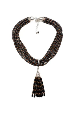 Jay King Sterling Silver Black Gold Coral Multi Strand Tassel Beaded Necklace Foto 1 de 4