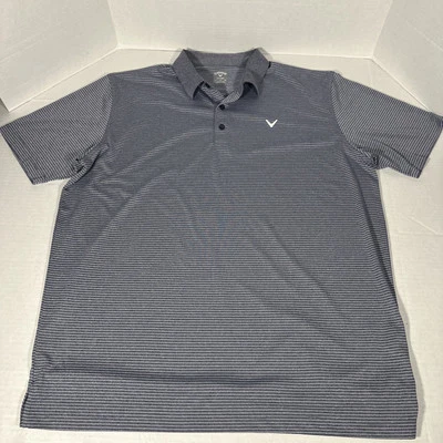 Mens Callaway Opti-Dri Short Sleeve Grayish Blue/White Striped Polo Shirt XL - Image 1 of 4