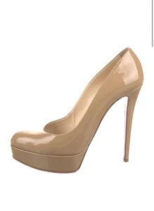 Christian Louboutin High Heel Pumps Beige Enamel Round Toe Size 41 - Picture 1 of 5