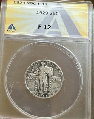 1929 Standing Liberty Quarter ANACS F12 90% Silver 25C - Image 1 of 2