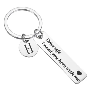Drive Safe Keychain, 1 Set Letter H Keychain I Need You Here with Me, Silver - Picture 1 of 6
