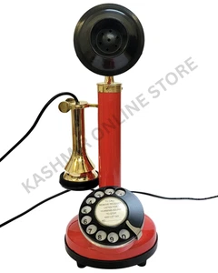 Red Candlestick Telephone – Vintage Retro Rotary Dial Decorative Working Phone . - Picture 1 of 11
