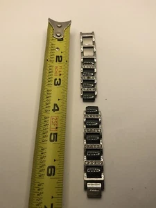 Fossil Watch Parts Partial Band 16mm W/ Clasp 2tone Silver/Black Links GY256 - Picture 1 of 12