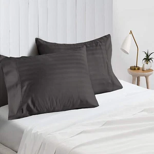 100% Egyptian Cotton 1000 Thread Count Gray Stripe Choose Sheets OR Duvet Covers - Picture 1 of 25