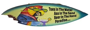 PALM BEACH SUN TOES WATER BEER OCEAN TIKI BAR WALL TROPICAL ART SIGN WOOD PARROT - Picture 1 of 1