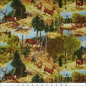 BENARTEX "WHITETAIL RIDGE" #24086-G SCENIC DEER FABRIC PRICED @ 1/2 YD - Picture 1 of 3