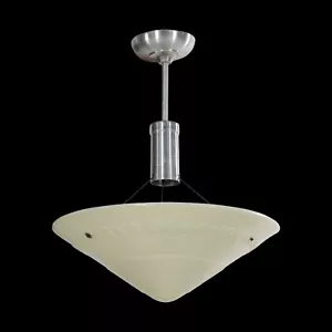 Ciondolo Luce Piatto Vetro Bianco Fuso anni '50 con Dettaglio Foglia - Foto 1 di 8
