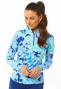 NWT Ladies IBKUL PASCHA NAVY SEAFOAM Long Sleeve Mock Golf Shirt M L XL XXL - Picture 1 of 1