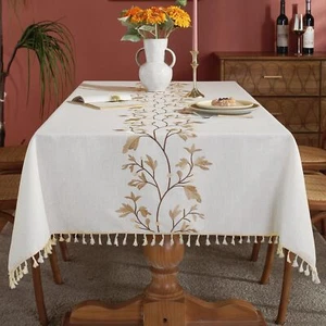 Cotton Linen Waterproof Table Cloth For Dining Table Farmhouse Kitchen Rectangle - Picture 1 of 6
