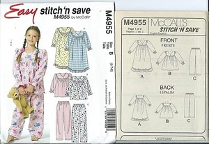 M 4955 sewing pattern Charming NIGHTGOWN Pajamas TOP PANTS sew UNCUT sizes 6,7,8 - Picture 1 of 1