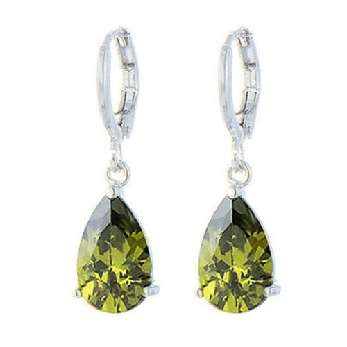 Bonitos Nuevos Pendientes Colgantes Llenos de Oro Blanco Verde Oliva Circonita cúbica Forma de Pera Lágrima Foto 1 de 1