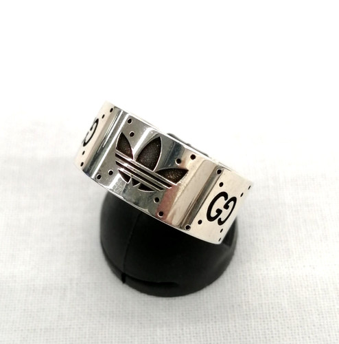 Anello Gucci x Adidas GG logo fascia larga argento sterling 925 misura 15 US 7 25