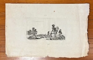 Stefano della Bella Etching From Year 1649 Horseman Facing Right w/ Dead Horse - Picture 1 of 3