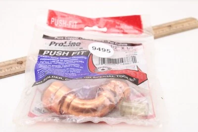PROLINE Push Fit Copper 1/2 x 1/2 Elbow #651-003LW Instant Plumbing NIP - Image 1 of 4