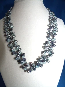 Beatiful Gray Fresh water pearl necklace 2 strands with crystal in case - Picture 1 of 4