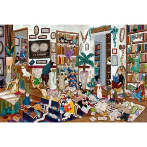 Wooden Jigsaw Puzzle 500 PCS Cat's Library Cartoon Animal Kid Toy Painting Decor - Picture 1 of 12