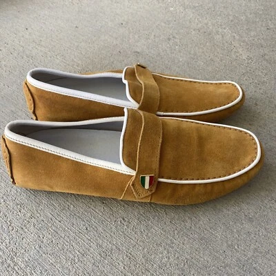 Bacco Bucci Zapatos Para Hombres 10 Marrón Cuero Gamuza Mocasín Silga Pull On Hecho en Italia Foto 1 de 4
