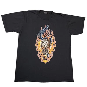 Vintage Y2K Style Flaming Skull T-Shirt SZ-L - Picture 1 of 4