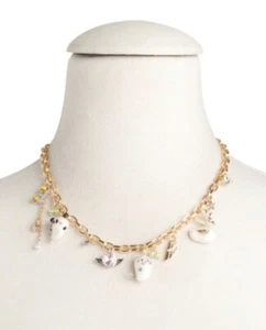 Collana frontale BETSEY JOHNSON autentica perle critters charm gatto orso nuova - Foto 1 di 2