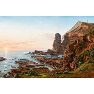 Eugene von Guerard, Castle Rock, Cape Schanck, Canvas Print, 12" x 18" + Border - Picture 1 of 10